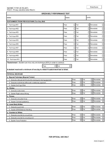 navmc 11741 – green belt performance test